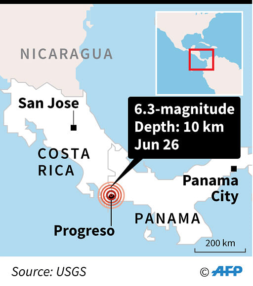 Map locating Costa Rica-Panama border where 6.3-magnitude quake hit on Wednesday, according to USGS. Photo: AFP