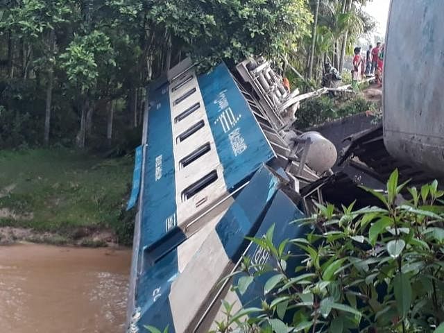 Compartments of the derailed Dhaka-bound `Upaban Express` train from Sylhet at Kulaura, Moulvibazar on 24 June 2019. Photo: Kalyan Prosun