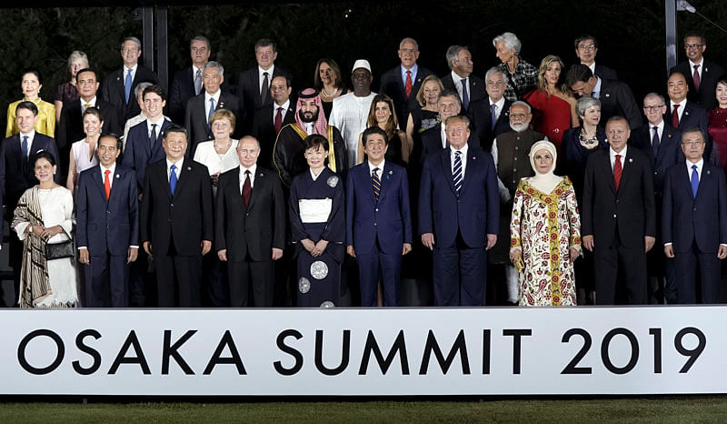 Leaders and delegates attend a family photo session at Osaka Geihinkan during the G20 leaders summit in Osaka, Japan, 28 June, 2019. Photo; Reuters