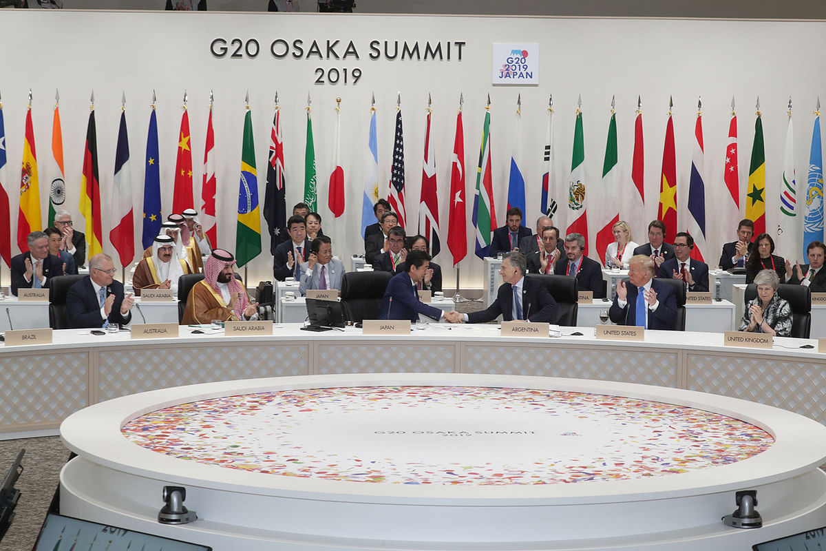 G20 leaders and delegates attend the closing session of G20 leaders summit in Osaka, Japan, on 29 June 2019. Photo: Reuters