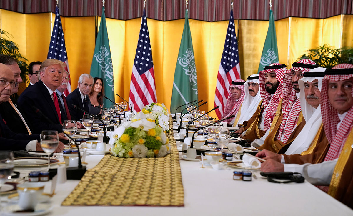 U.S. President Donald Trump attends a working breakfast meeting with Saudi Arabia`s Crown Prince Mohammed bin Salman during the G20 leaders summit in Osaka, Japan, 29 June 2019. Photo: Reuters