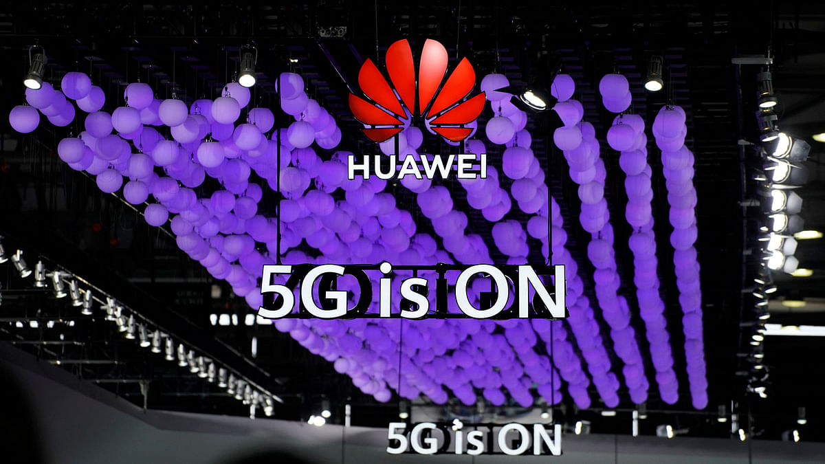 A Huawei logo and a 5G sign are pictured at Mobile World Congress (MWC) in Shanghai. Photo: Reuters