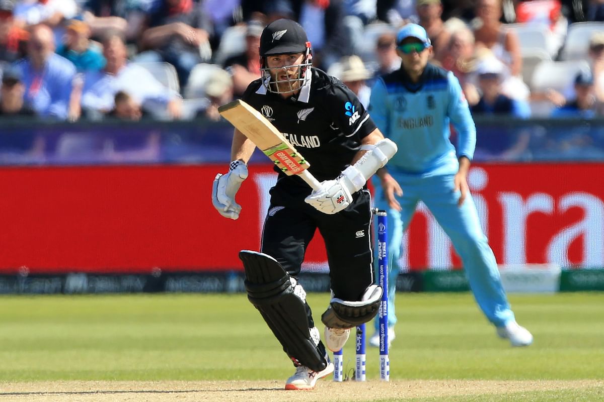 New Zealand`s captain Kane Williamson runs between wickets during the 2019 Cricket World Cup group stage match between England and New Zealand at the Riverside Ground, in Chester-le-Street, northeast England, on 3 July 2019. Photo: AFP