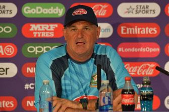 Bangladesh`s English head coach Steve Rhodes attends a press conference at Lord`s cricket ground in London on 4 July 2019, ahead of their 2019 Cricket World Cup group stage match against Pakistan. Photo: AFP