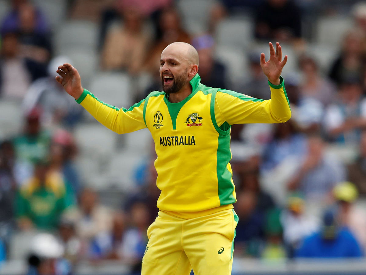 Australia`s Nathan Lyon celebrates the wicket of South Africa`s Aiden Markram in Old Trafford, Manchester, Britain on 6 July, 2019