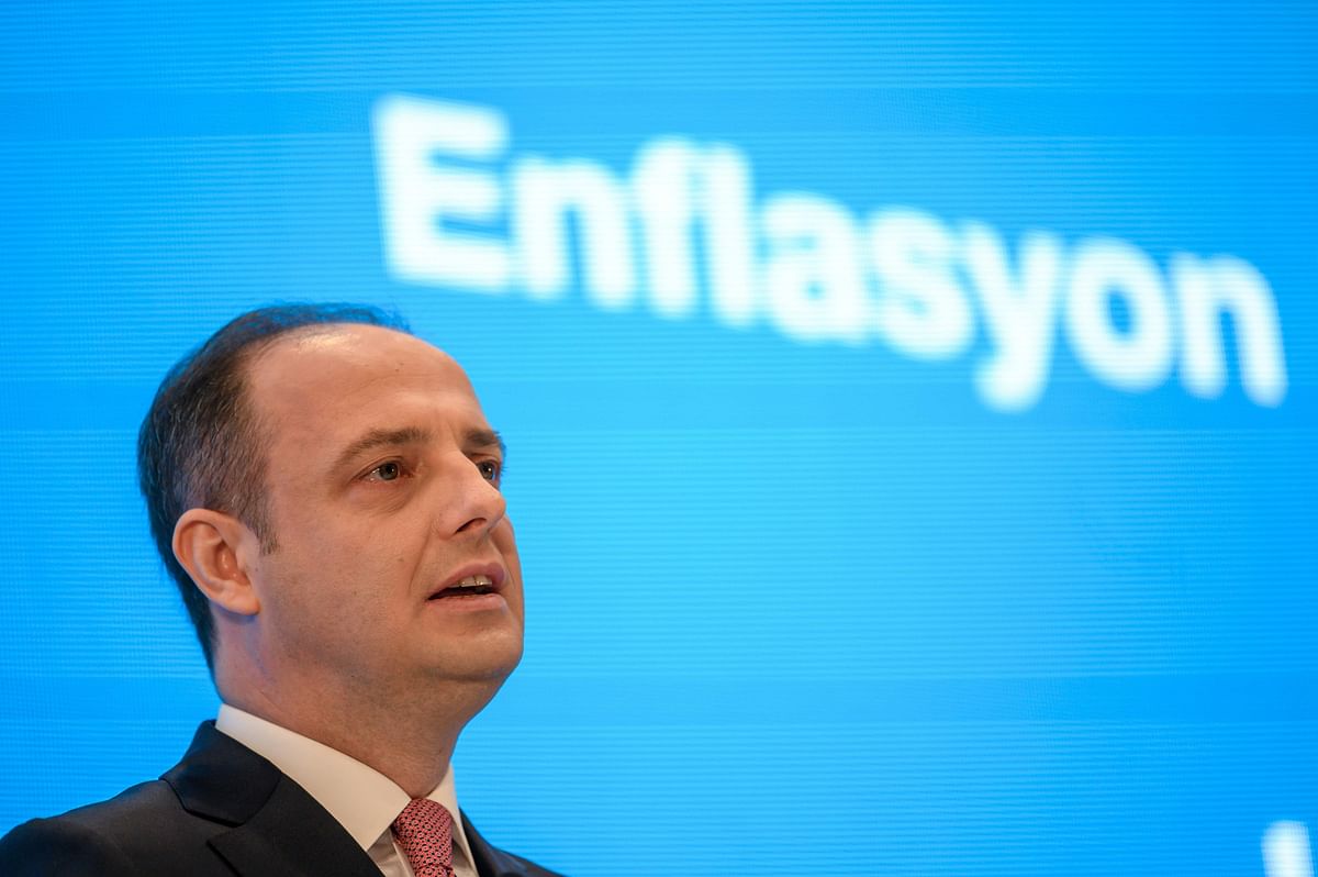 In this file photo taken on 30 April 2019 the governor of the Central Bank of the Republic of Turkey (CBRT) Murat Cetinkaya speaks at his press conference in Istanbul. Turkey has sacked the governor of its central bank and replaced him with his deputy, a presidential decree published in the official gazette said on 6 July 2019. Photo: AFP
