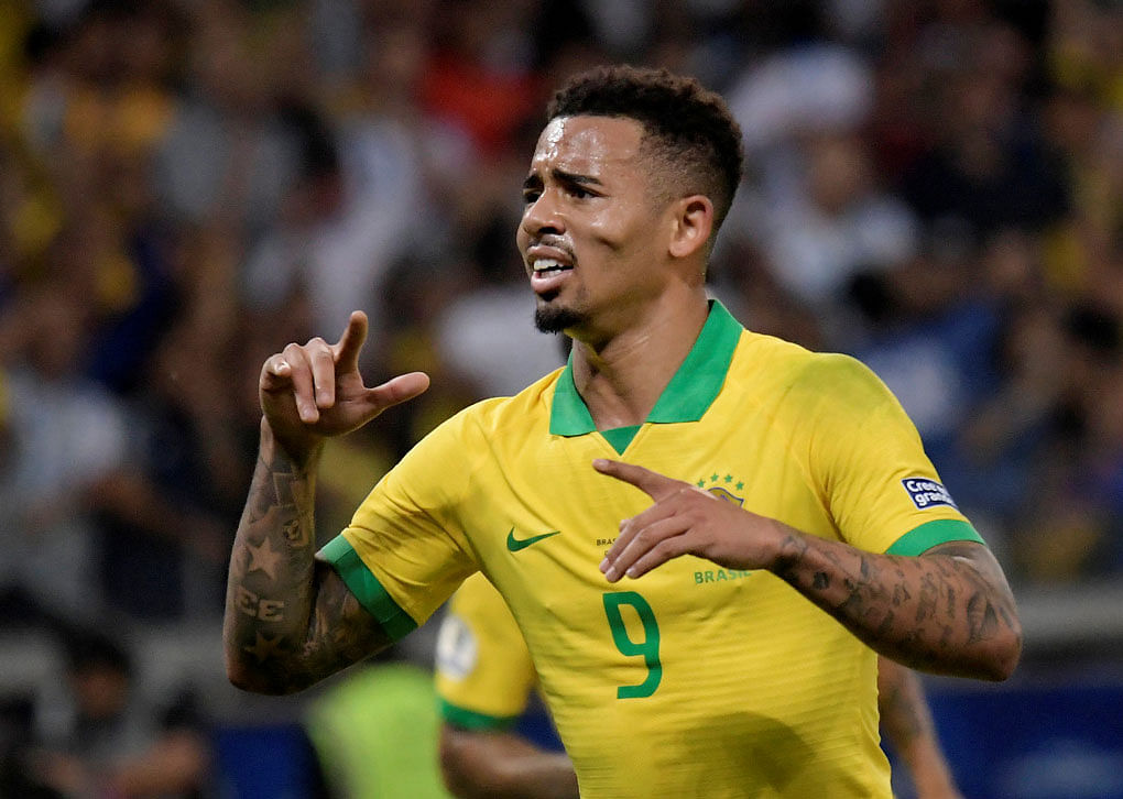 Brazil`s Gabriel Jesus celebrates scoring their first goal against Argentina in Copa America Brazil 2019. Photo: Reuters