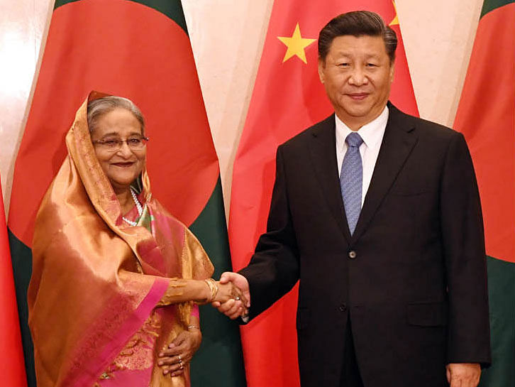China president Xi Jinping (R) and Bangladesh prime minister Sheikh Hasina. Photo: PID