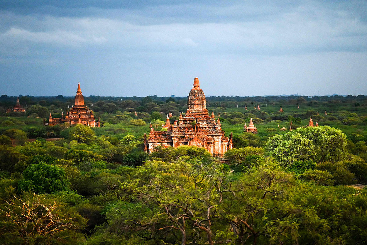 This photo shows a general view of ancient pagodas in Bagan, Myanmar on 6 July 2019. Photo: AFP