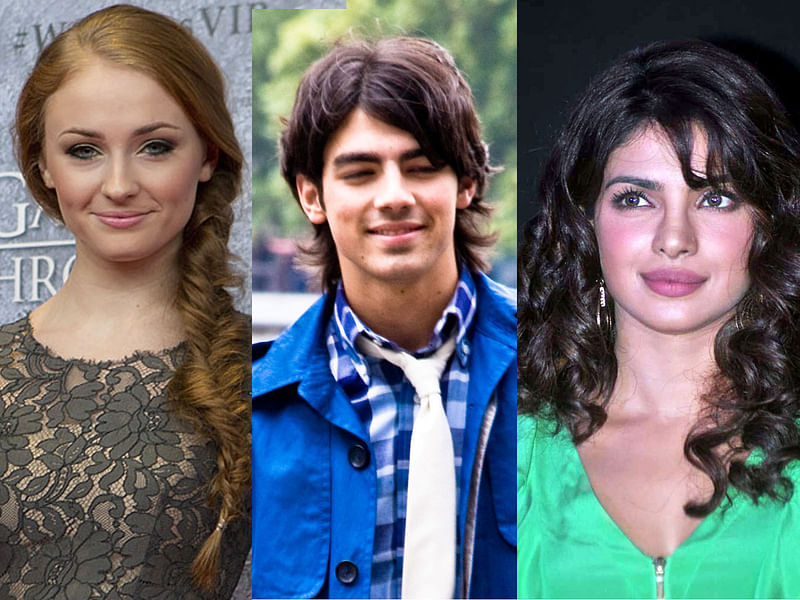 Sophie Turner (L), Joe Jonas, Priyanka Chopra