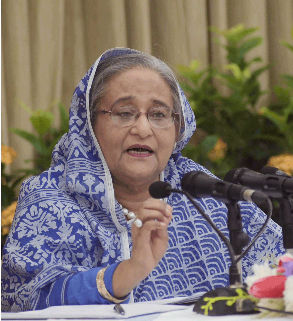 Prime minister Sheikh Hasina speaks at a press briefing at her official residence Gababhaban on Monday. Photo: PID