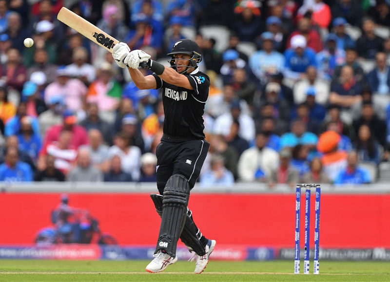 New Zealand`s Ross Taylor plays a shot during the 2019 Cricket World Cup first semi-final between India and New Zealand at Old Trafford in Manchester, northwest England, on 9 July 2019. Photo: AFP