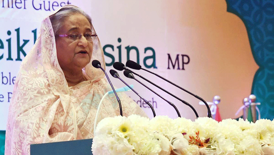 Prime minister Sheikh Hasina speaks at the two-day official celebration programme of `Dhaka the OIC City of Tourism-2019` at Intercontinental Hotel in the city on Thursday. Photo: UNB