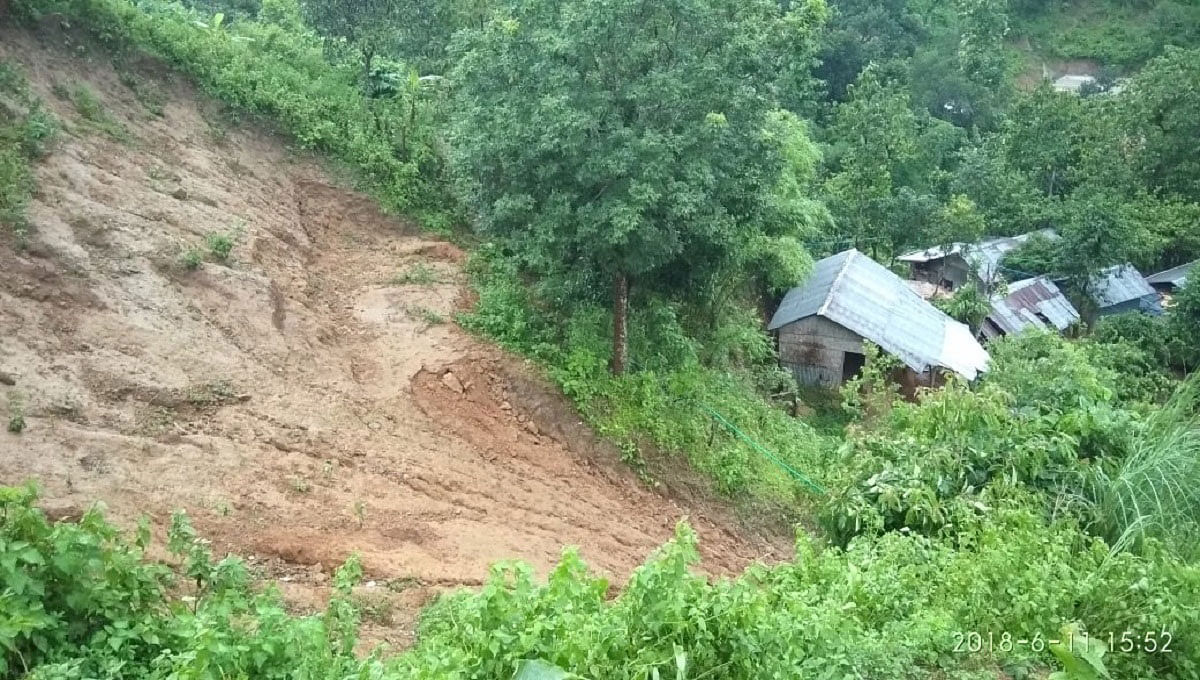 A total of 248 families residing in low-lying and landslide-prone areas of Dighinala upazila in Khagrachhari have been moved to 12 shelter centres following incessant rain and bad weather in the district. Photo: UNB