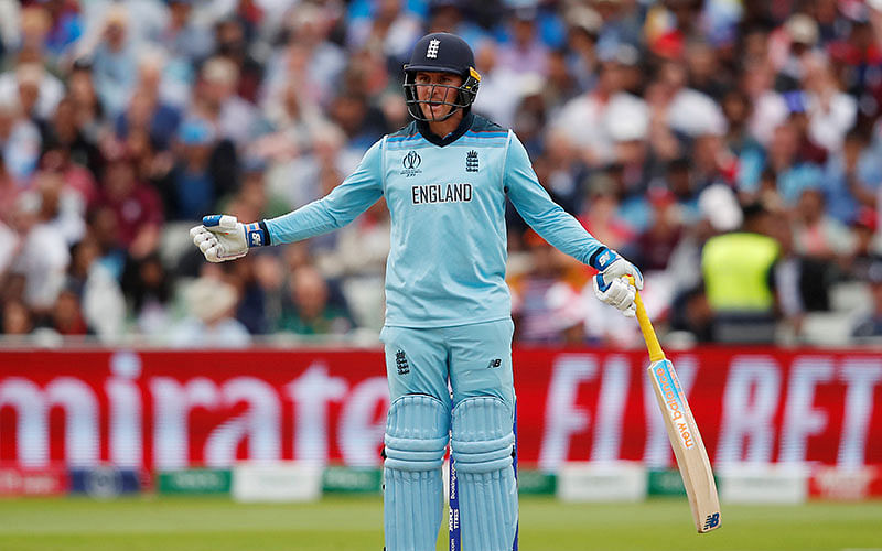 England’s Jason Roy reacts after losing his wicket in the ICC Cricket World Cup Semi-final against Australia at Edgbaston, Birmingham, Britain on 11 July 2019. Photo: Reuters