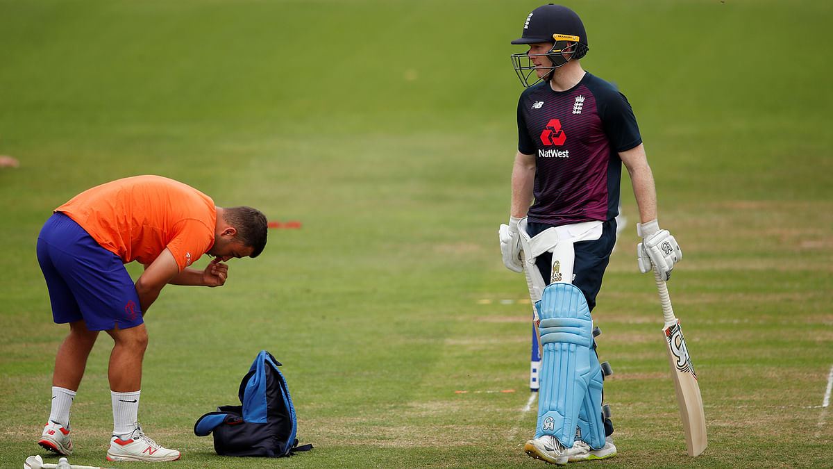 England`s Eoin Morgan during nets before the ICC Cricket World Cup Final against New Zealand at Lord`s, London, Britain on 13 July 2019. Photo: Reuters