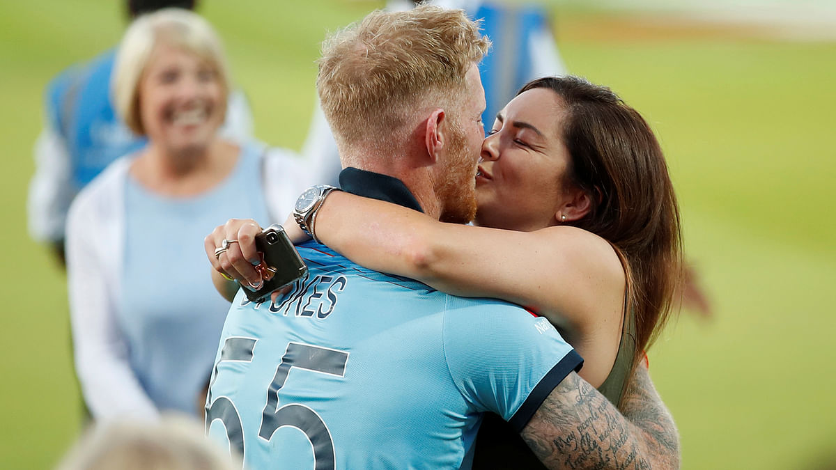 England`s Ben Stokes celebrates with partner Clare after winning the World Cup at the Lord`s in London on 14 July, 2019. Photo: Reuters