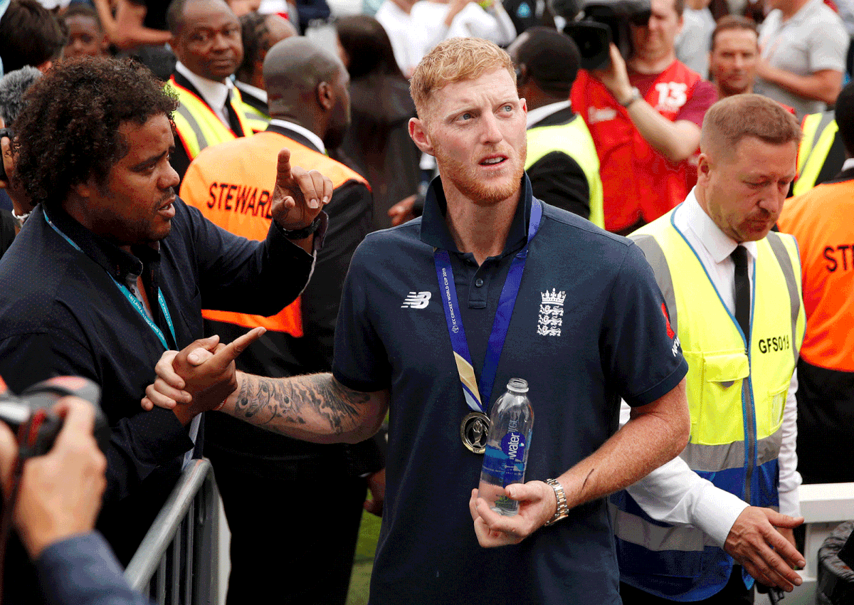 Final game’s Man of the Match player Ben Stokes during the celebrations. Photo: Reuters