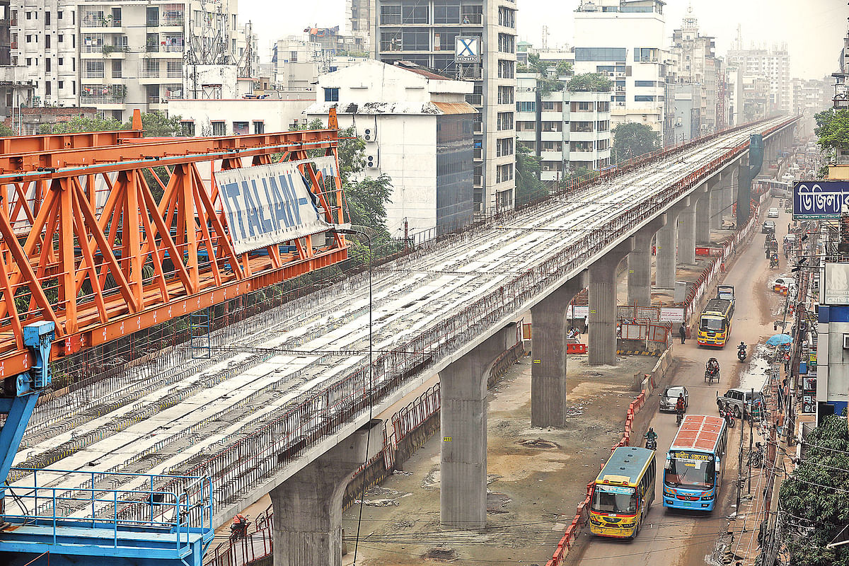 A scene of under-constructed Dhaka Metro at the Mirpur area of the city. Photo: Prothom Alo