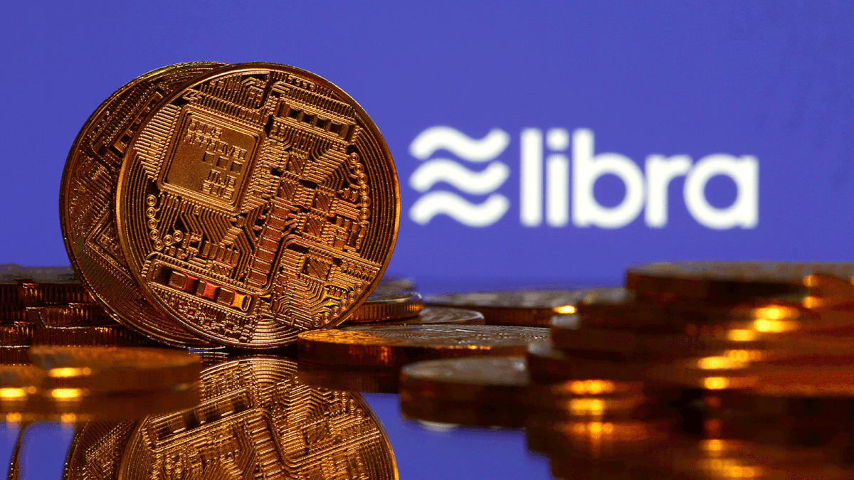 Representations of virtual currency and Libra logo.illustration pictur