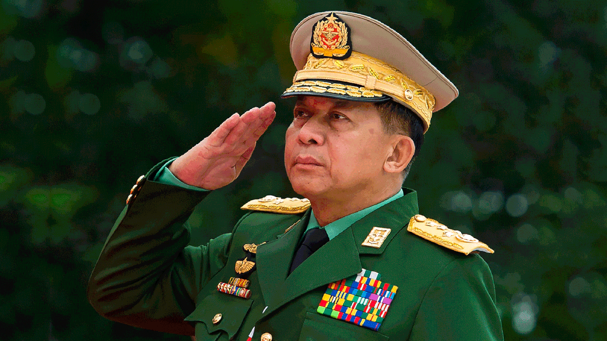 This file photo taken on 19 July 2018, shows Myanmar`s chief senior general Min Aung Hlaing, commander-in-chief of the Myanmar armed forces, saluting to pay his respects to Myanmar independence hero General Aung San and eight others assassinated in 1947, during a ceremony to mark the 71th anniversary of Martyrs` Day in Yangon. AFP File Photo