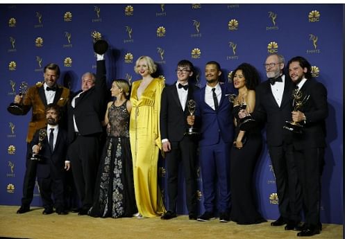 70th Primetime Emmy Awards - Photo Room - Los Angeles, California, US, 17/09/2018 - The cast poses backstage with the Outstanding Drama Series award for `Game of Thrones.`Photo: Reuters