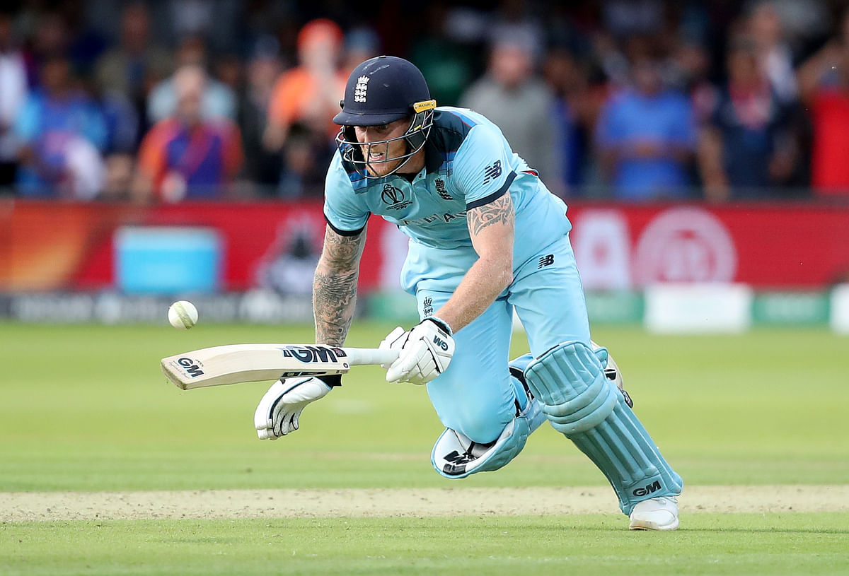 The ball deflects off England`s Ben Stokes before rolling to the boundary in the ICC Cricket World Cup Final against New Zealand at Lord`s, London, Britain on 14 July 2019. Photo: Reuters