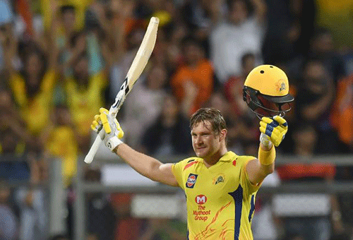 Chennai Super Kings` Shane Watson celebrates his century during the 2018 Indian Premier League (IPL) Twenty20 final match. File Photo: AFP