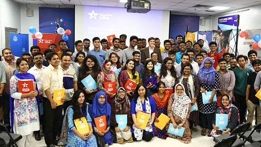 US ambassador in Dhaka Earl Robert Miller and the Embassy’s Education-USA team have hosted ‘Pre-Departure Orientation’ for this year’s Bangladeshi students at the American Centre. Photo: BSS