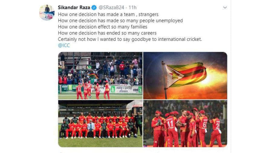 Zimbabwean all-rounder Sikandar Raza expresses his dismay over the ICC decision. Photo: Twitter