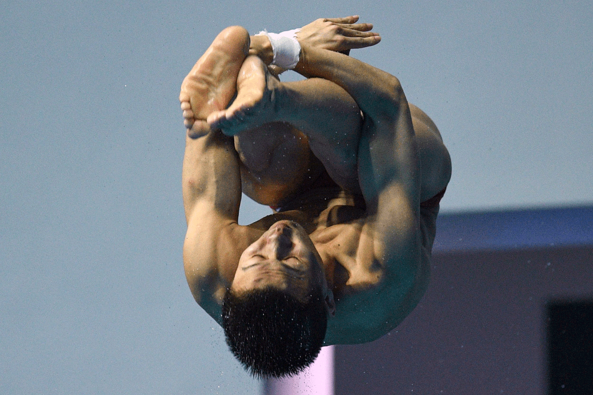 China`s Yang Jian competes in the men`s 10m platform diving final during the 2019 World Championships at the Nambu International Aquatics Centre in Gwangju on 20 July, 2019. Photo: AFP