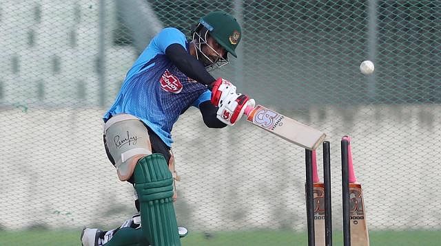 Tamim Iqbal plays a shot in practice session. Photo: Prothom Alo