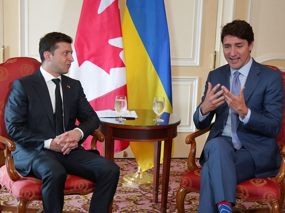 Canada`s prime minister Justin Trudeau (R) meets with Ukraine`s president Volodymyr Zelensky during a bilateral meeting of the Ukraine Reform Conference in Toronto, Ontario, Canada, on 2 July 2019. Photo: Reuters