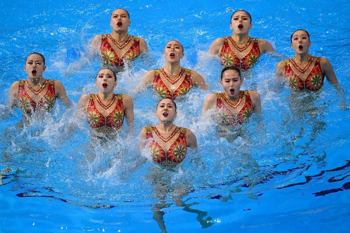 China`s team compete in the team free artistic swimming final during the 2019 World Championships at Yeomju Gymnasium in Gwangju on 19 July 2019. Photo: AFP