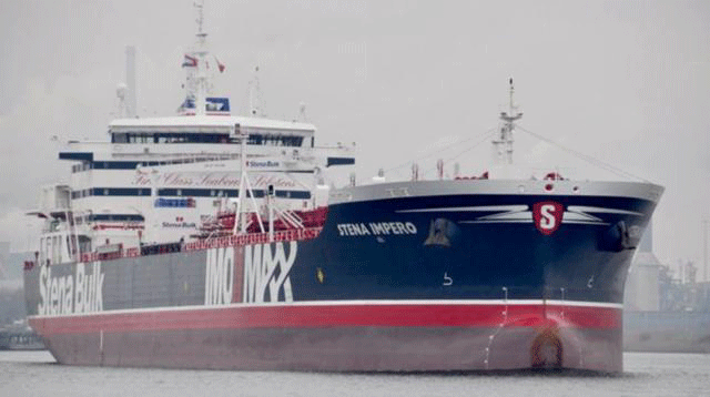 This image grab taken from a video provided by Iran`s Revolutionary Guard official website via SEPAH News on 20 July, 2019, allegedly shows Revolutionary Guard Corps boarding the British-flagged tanker Stena Impero in the Strait of Hormuz. Photo: AFP
