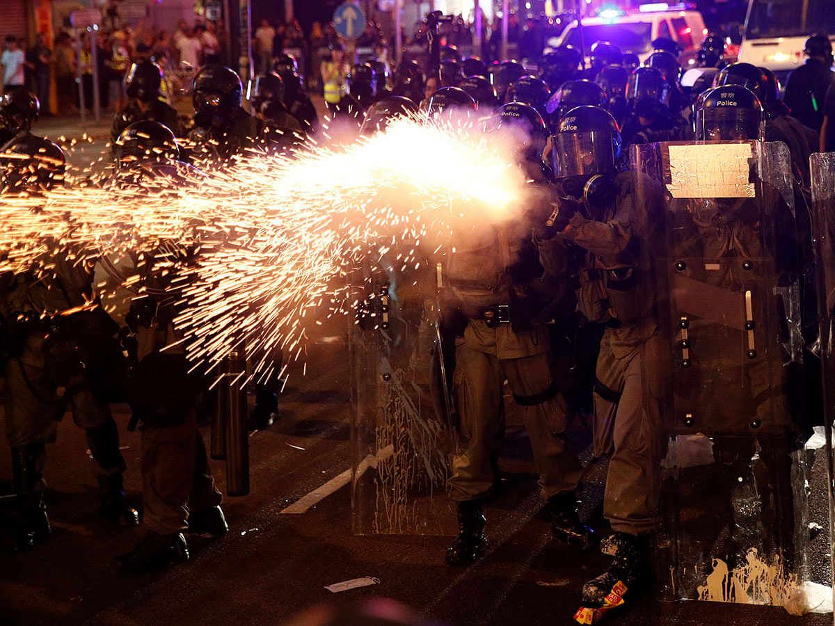 Riot police clash with anti-extradition demonstrators, after a march to call for democratic reforms in Hong Kong, China on 21 July. Photo: Reuters
