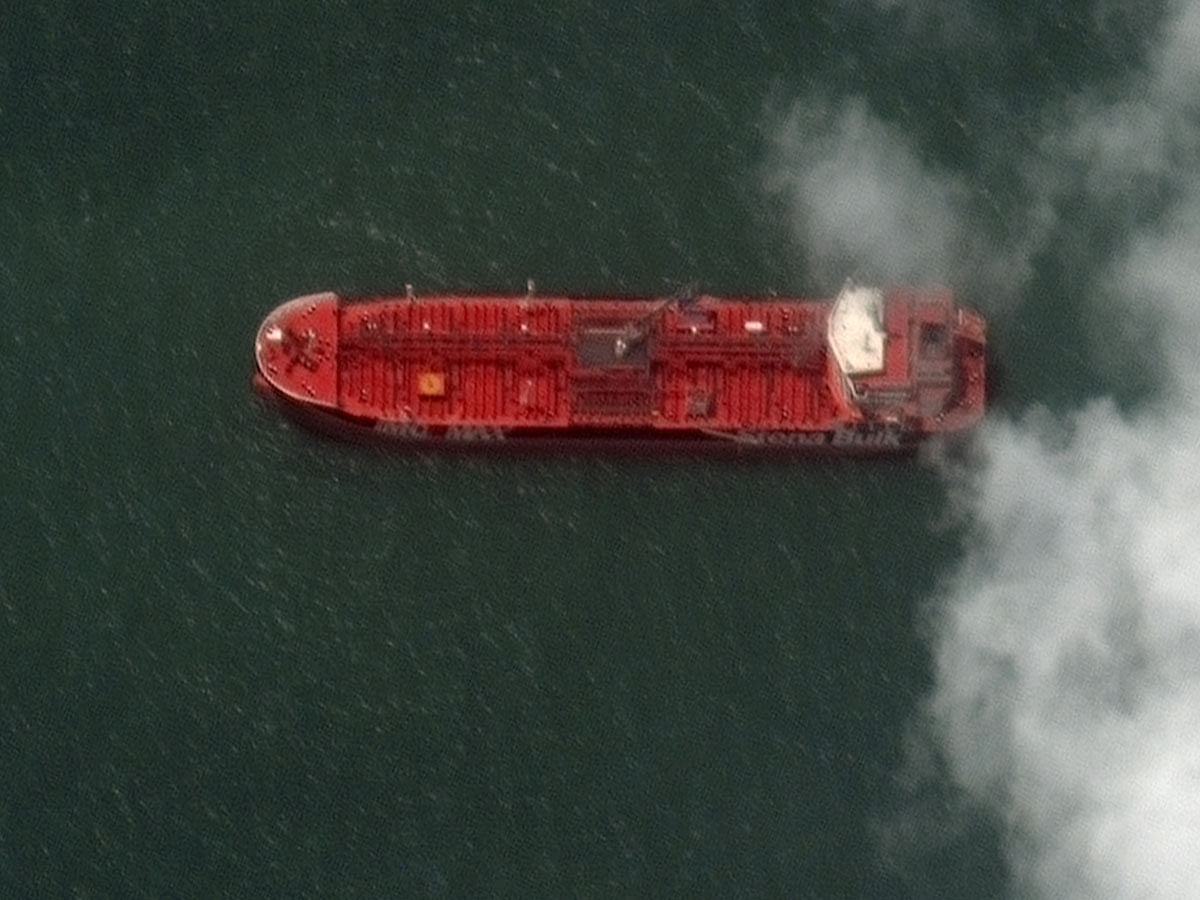 A satellite image of the Iranian port city of Bandar Abbas reveals the presence of the seized British oil tanker, the Stena Impero on 22 July. Photo: Reuters