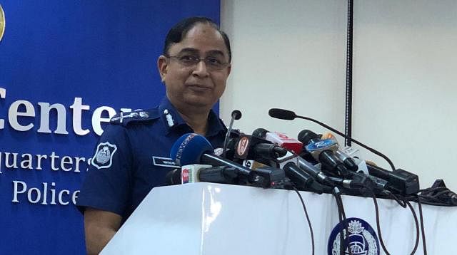 Inspector General of Police Mohammad Javed Patwary addresses a media conference at Police Headquarters’ media centre, Dhaka on Wednesday. Photo: Prothom Alo