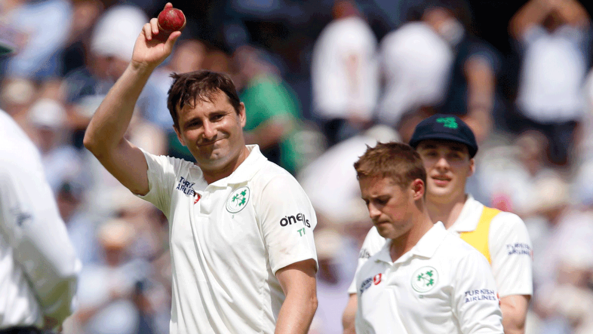Ireland`s Tim Murtagh walks off the field after taking 5 wickets and leaving England to bowl on the first day of the first cricket Test match between England and Ireland at Lord`s cricket ground in London on July 24, 2019. AFP