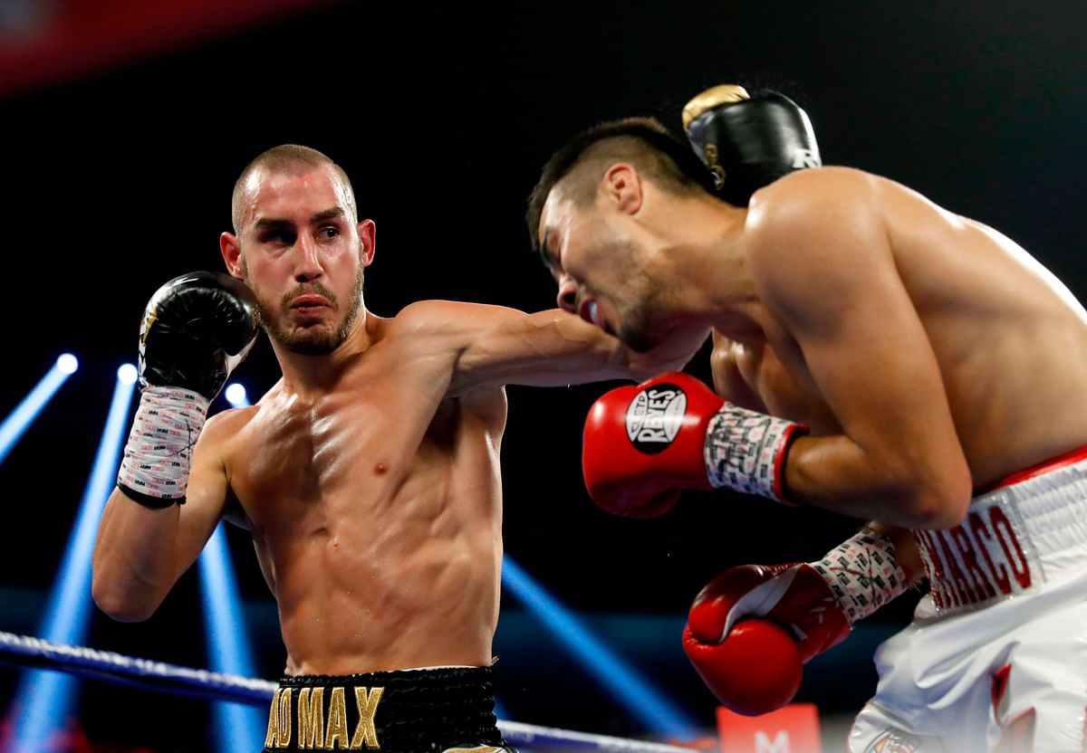 In this file photo taken on 20 October, 2018 Maxim Dadashev (L) of Russia battles with Antonio de Marco of Mexico during a super lightweight bout at Park Theater at Monte Carlo Resort and Casino in Las Vegas. Photo: AFP