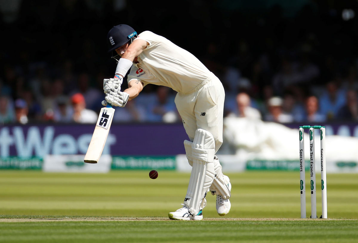 England`s Joe Denly is bowled lbw by Ireland`s Mark Adair in the Test Match against England at Lord`s Cricket Ground, London, Britain on 24 July 2019. Photo: Reuters
