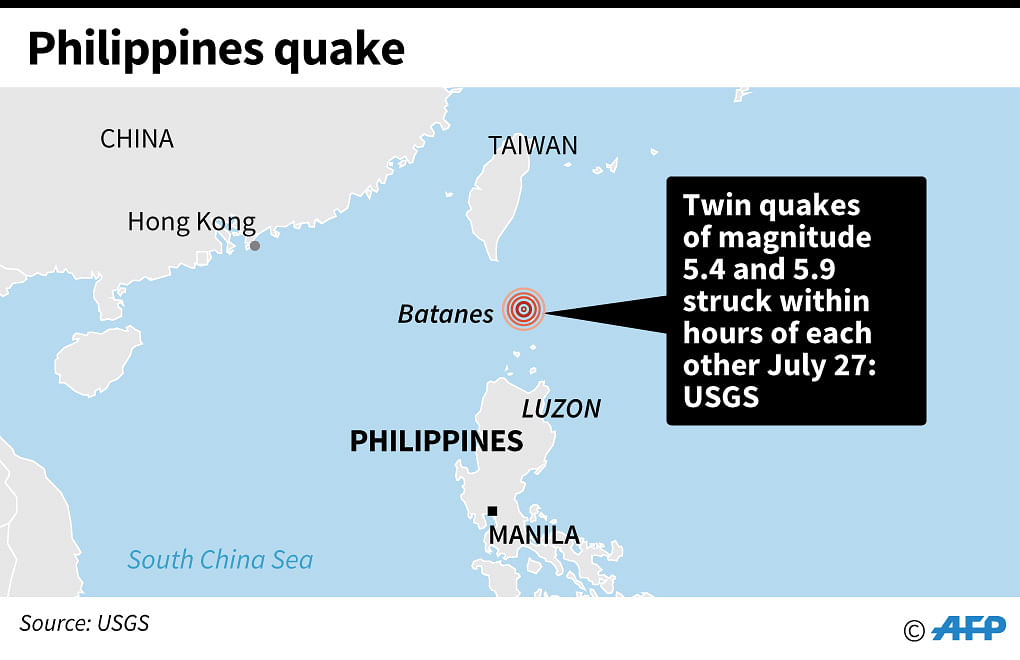 Map locating twin earthquakes in the Philippines on Saturday. Photo: AFP