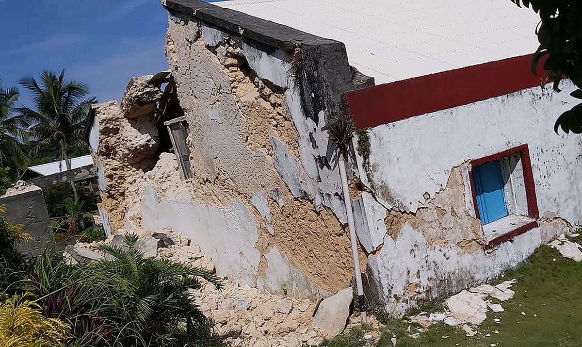 This handout picture taken and received on 27 July 2019 courtesy of Dominic De Sagon Asa shows the damage to the Sta Maria de Mayan Church after a pair of strong earthquakes of magnitude 5.4 and 5.9 struck the region within hours of each other, in Itbayat on Batanes island. Photo: AFP