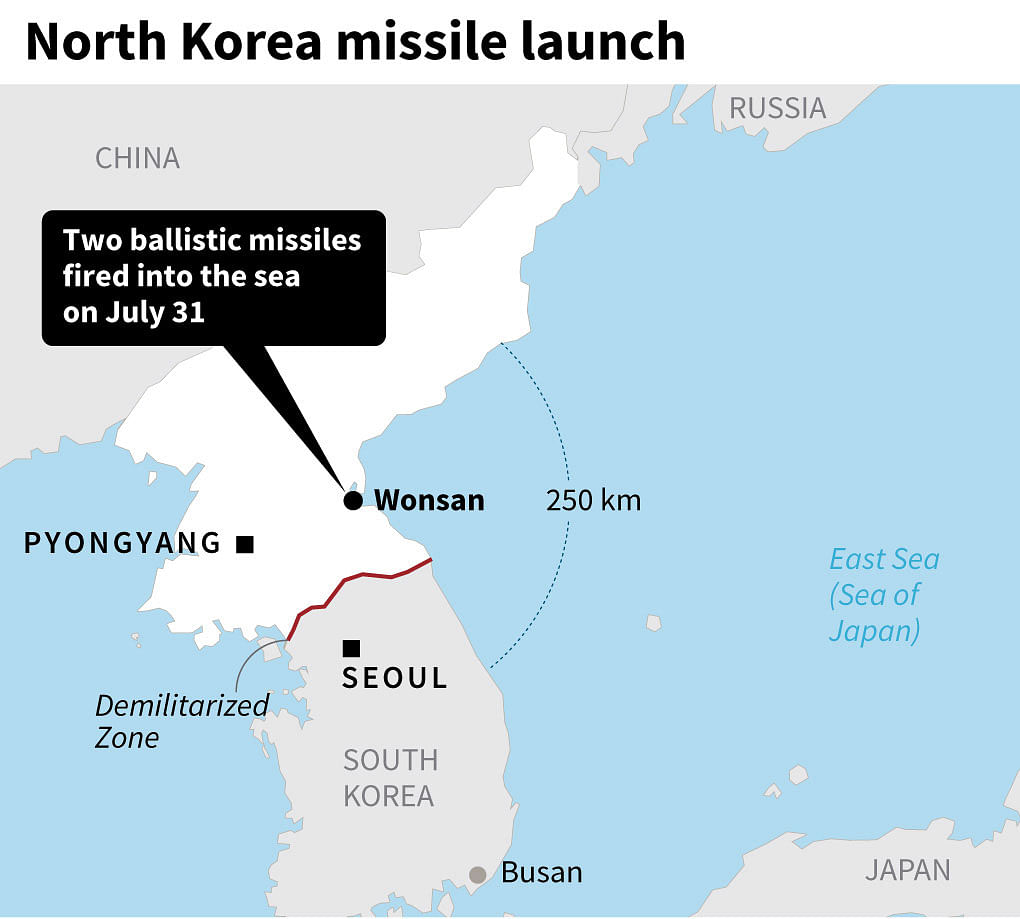 Map showing Wonson, from where two ballistic missiles were fired into the East Sea on Wednesday. Photo: AFP