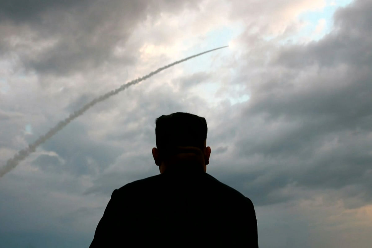 This screen grab image taken from North Korean broadcaster KCTV on 1 August 2019 shows North Korean leader Kim Jong Un watching the launch of a ballistic missile at an unknown location in North Korea early on 31 July. Photo: AFP