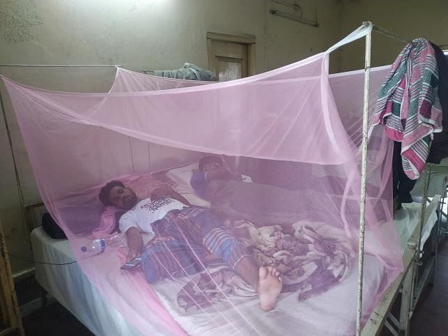 A student of Dhaka University’s political science department has been suffering from dengue for last 10 days. He is being treated at the university’s medical centre. Photo: Prothom Alo