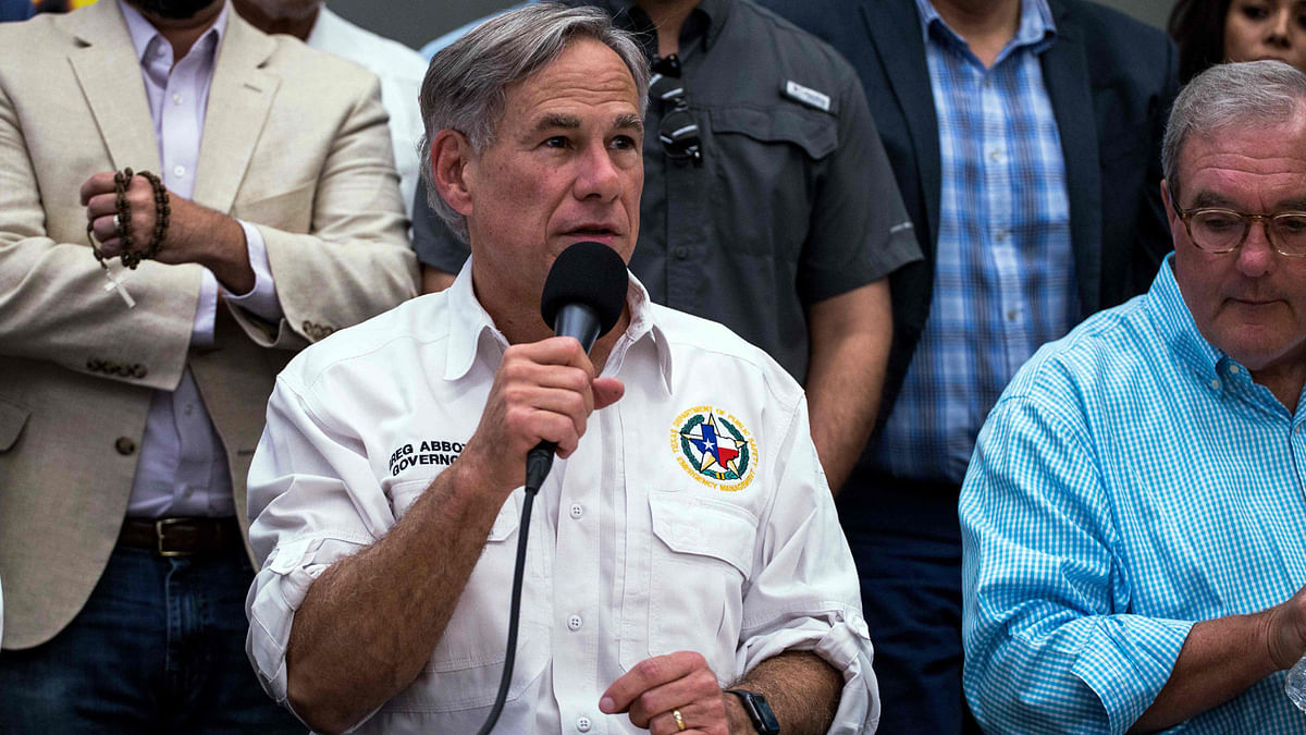 Texas Governor Greg Abbott speaks during a press briefing, following a mass fatal shooting, at the El Paso Regional Communications Center in El Paso, Texas, on 3 August 2019. Photo: AFP