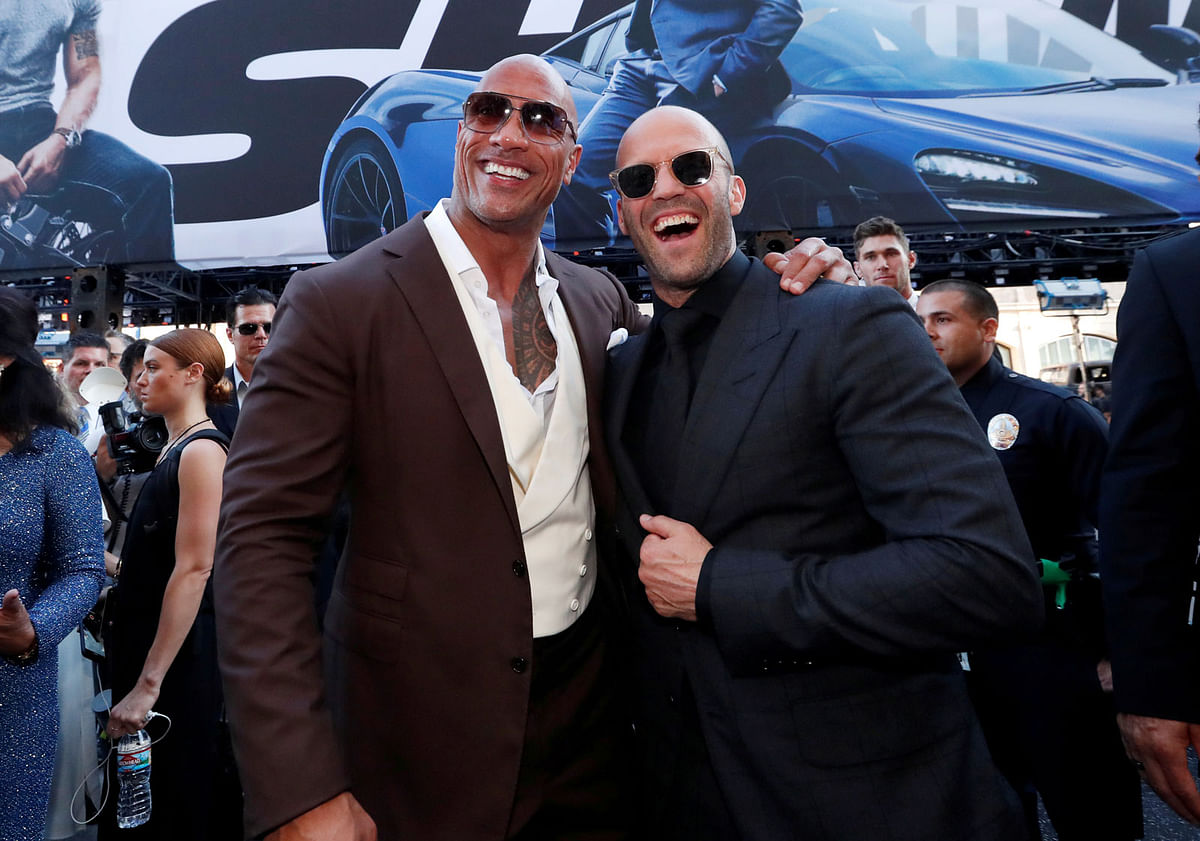 Cast members Dwayne Johnson and Jason Statham arrive at the premiere for `Fast & Furious Presents: Hobbs & Shaw` in Los Angeles, California, US, 13 July, 2019. Photo: Reuters