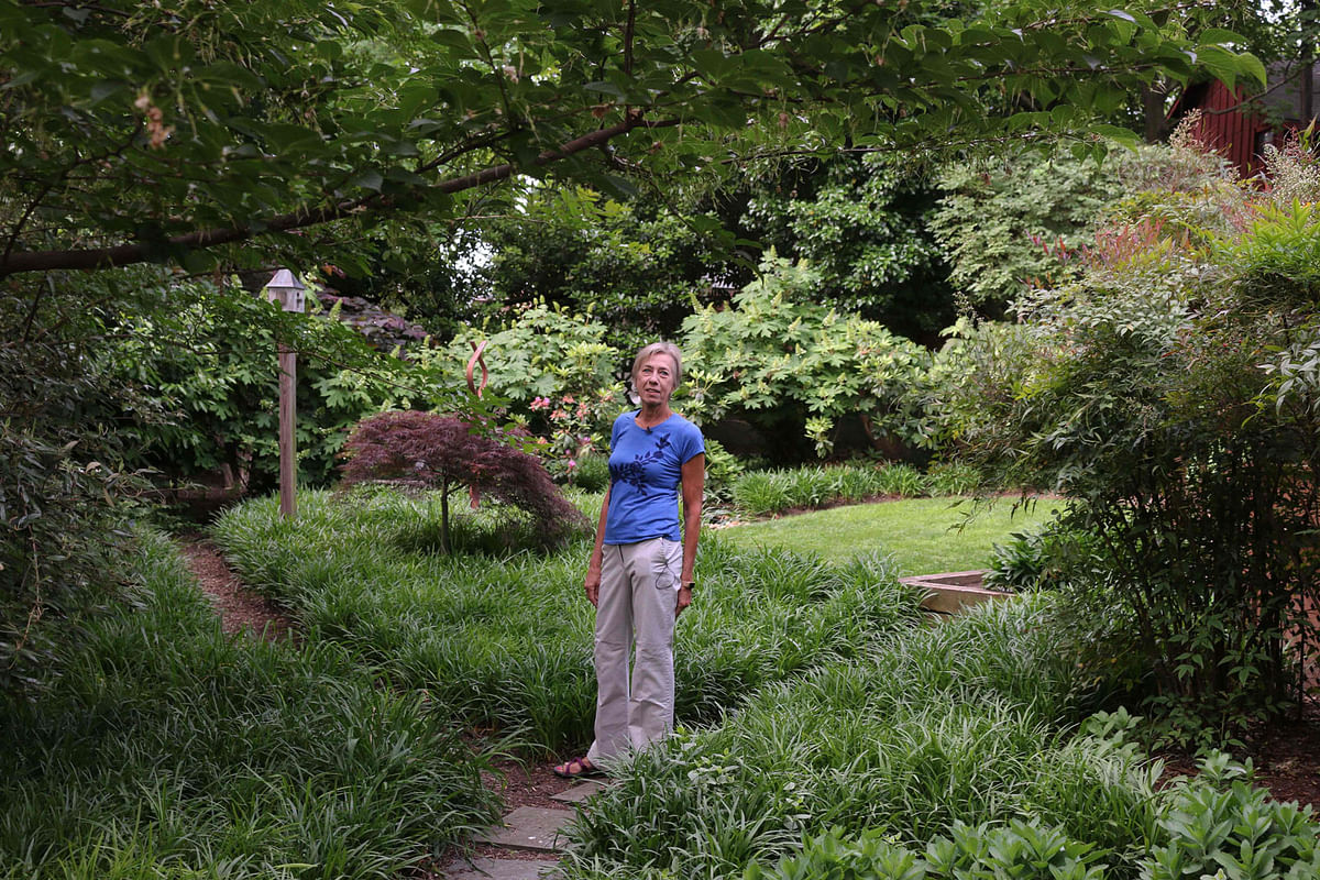 In this file photo taken on 22 May 2019 Anna Burger stands in her `rewilded` garden, a type of garden aimed at restoring and protecting natural processes in Takoma Park, Maryland. Photo: AFP