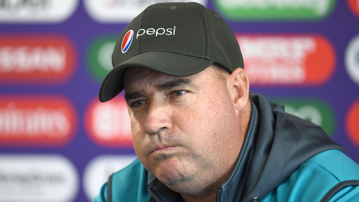 In this file photo taken on 15 June 2019 Pakistan’s cricket coach Mickey Arthur attends a press conference at Old Trafford Cricket Stadium in Manchester. Photo: AFP